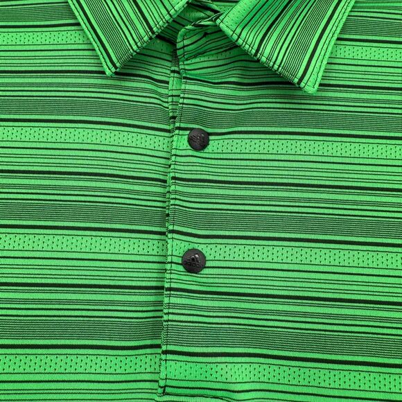 Adidas Golf Polo Shirt Men’s SMALL PrimeGreen Snap Button Stripe Short Sleeve - Picture 5 of 14